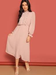 فستان ماكسي بربطة أمامية بعنق مغرق مع طباعة اراجيل شي إن Pink Dress Fashion Womens Midi Dresses Dresses