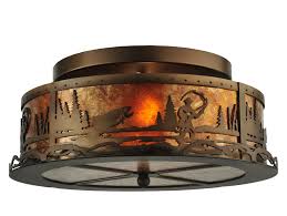 Lodge, rustic & cabin style lighting. Meyda 110647 Fly Fishing Creek Semi Flush Ceiling Fixture