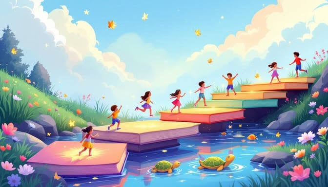 A child taking the first step toward a bridge