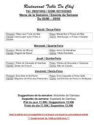 Menu At Table Du Chef Restaurant Dudelange