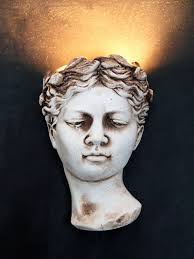 Helen of Troy Wall Planter, Greek Female Statue Head, Aged Hand Distressed  Cement & Plaster, 9.7"