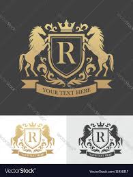 Retro Golden Crest With Shield And Two Horses Vector Image On Vectorstock In 2020 Horse Logo Design Retro Logos Royal Logo