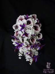 Hydrangea and calla lily wedding bouquets. Dress My Wedding Cascading Plum Picasso Calla Lily Hydrangea Bouquet