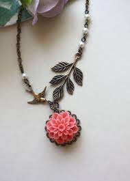 A Soft Coral Chrysanthemum Dahlia Flower Flying Bird By Marolsha Coral Jewelry Beaded Jewelry Jewelry