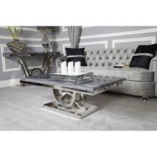 This piece offers a touch of elegance to any room. Ven003 Venus Grey Marble And Chrome Coffee Table