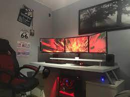 Large desks, sometimes called computer desks, can really help establish a room as an office as well as be the focal point of the space. New Setup On Custom Built Ikea Desk Custom Computer Desk Desk Gaming Desk