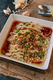 Enoki Mushrooms With Garlic Scallion Sauce Recipe Asian Recipes Recipes Cooking Recipes