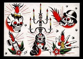 Skull Candle Flashsheet Traditional Candle Tattoo Flash Art Candle Tattoo