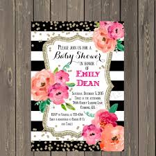 Black White And Gold Baby Shower Invitations Black And White Baby Shower Invitation Black White Stripe Floral Baby Shower Invite Gold Glitter Watercolor Baby Shower Diy Or Printed Floral Baby Shower Invitations Floral Baby Shower Printable Baby