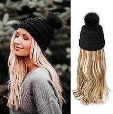 Amazon Com Aynnqueen Beanie With Hair Attached For Women Slouchy Cable Hat Wig Knit Beanie Winter Hat With 20inch Removable Hair E In 2021 Wigs Hat Hairstyles Wig Hat