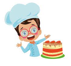 Lindo niño cocinero haciendo pastel de cumpleaños de fresa | Vector Premium