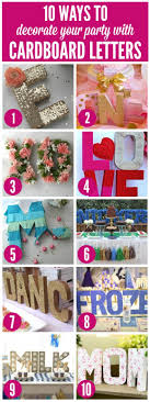 10 Ways To Decorate Your Party With Cardboard Letters Cardboard Letters Diy Party Decorations Diy Letters