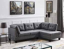 Amazon Com Sectional Sofa L Shape Sofa Couch With Button Tufted Rivet Design 4 Seat Sofas For Living Ro Fabric Sectional Sofas Couch With Chaise L Shaped Sofa