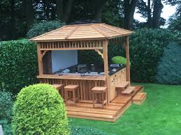 Or as an intimate space for reading or reflection. Cedar Bar Gazebo With Matching Cedar Clad Hot Tub Looks Amazing Hot Tub Gazebo Hot Tub Garden Hot Tub Pergola