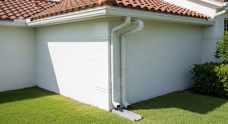 Gutter section on a home exterior being checked for damage