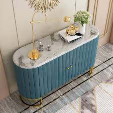 Modern Luxury 2 Door Blue Sideboard With Marble Top Stainless Steel Frame In Gold Cabinet Buffet Table In 2020 Blue Sideboards Sideboard Decor White Buffet Table