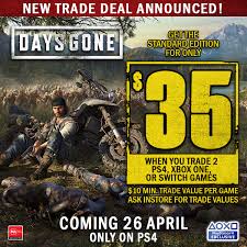 Buy, sell, and trade used games for xbox one, ps4, wiiu, xbox 360, ps3, wii, pc, 3ds, ps vita, xbox, ps2, gc. Eb Games Australia On Twitter Pick Up Days Gone For Only 35 With This Incredible Trade Deal Ask Instore For Trade Values T C S Apply Https T Co Jghueix0r7 Https T Co Yxmm2uvpg9