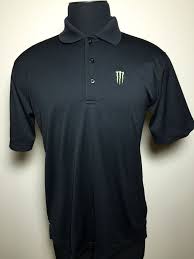 Monster Energy Drink Black Short Sleeve Performance Polo Mens L Free Ship Performance Polos Monster Energy Drink Black Shorts