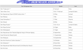 Malaysia long weekends 2018 | malaysia public holidays 2018. Jadual Cuti Umum Negeri Johor Tahun 2018 Informasi Santai