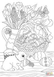 Easter Basket Decorated With Eggs Flowers Bunny And Pastry Coloring Page Free Easter Coloring Pages Easter Coloring Pages Printable Easter Coloring Sheets