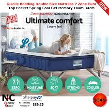 Giselle Bedding Double Size Mattress 7 Zone Euro Top Pocket Spring Cool Gel Memory Foam 34cm Gel Memory Foam Mattress Double Mattress Size Queen Mattress Size