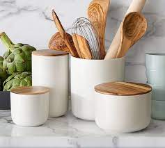 White canisters with wooden lid. Farmhouse Canisters For Your Country Home The Country Chic Cottage