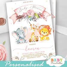 Blush Pink Safari Baby Shower Invitations D131 Baby Printables Safari Baby Shower Invitations Safari Baby Shower Girl Safari Baby Shower