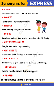 Express Synonym List Of 100 Synonyms For Express In English 7 E S L English Writing Skills English Vocabulary Words Learn English Words