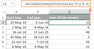 Calculating How Many Full Weeks There Are Between Two Dates Excel Dating Excel Spreadsheets