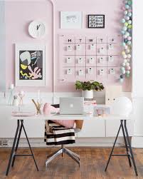 Black And White Office Desk Accessories Modern Pink White And Black Home Office Workspace Decor Pastel Home Office Ikea Desk Love The Clear Calendar Pink Office Decor Home Office Decor Interior