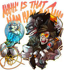 Overwatch Hammond Winston And Tracer Digital Art Clip Paint Studio Time Taken Approx Thirty Minutesthis Is Me Tryi Overwatch Funny Sticker Bomb Overwatch