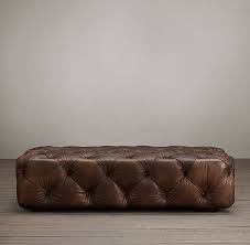 Rh S Soho Tufted Leather Ottoman Grandly Proportioned With A Low Seat Plush Padding And Allover Button Tufted Leather Ottoman Leather Ottoman Tufted Leather