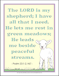 This free coloring page shows the shepherd holding a lamb as he descends a rocky path to the beautiful country below. The Lord Is My Shepherd Coloring Page Flanders Family Homelife
