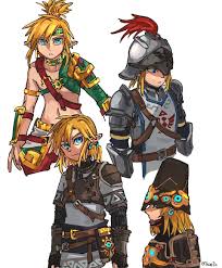 legend of zelda breath of the wild art link in different armor sets outfits botw thiaxzic legend of zelda breath zelda art new zelda