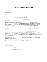 You are utilizing your credibility and influence as a senior leader to offer advice to the selection board. Free Military Letter Of Recommendation Templates Samples And Examples Pdf Word Eforms