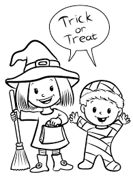 Halloween activity book, trick or treat. Kids With Trick Or Treat Coloring Page Free Printable Coloring Pages For Kids