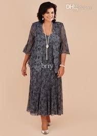 Wholesale Plus Size Gray Lace Tea Length Mother Of The Bride Dresses With Jacket Bride Mit Bride Clothes Mother Of The Bride Plus Size Mother Of The Bride Gown