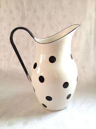 Black And White Pitcher Porcelain Pitcher Emalia Olkusz Vtg White Enamelware Kitchenware Black Polka Dot Porcelain Pitcher Enamelware Black Polka Dot
