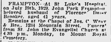 Pte John Pack “Jack” Frampton (1889-1929)