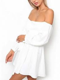 White Off Shoulder Tie Waist Long Sleeve Mini Dress Long Sleeve Mini Dress White Off Shoulder Dresses