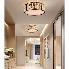 This art deco indoor flush mount ceiling light fixture adds interest to any room. Round Art Deco Ceiling Light Fixtures Crystal Flush Mount Modern Black Gold Dinning Room For Sale