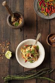 Green Papaya Salad Traditional Thai Or Lao Dish Called Tam Som Very Popular Dish For Any Time Of The Day And Somethin Food Green Papaya Salad Papaya Salad