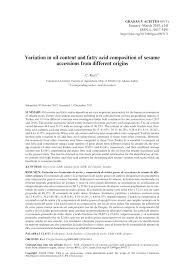 Pdf Variation In Oil Content And Fatty Acid Composition Of Sesame Accessions From Different Origins