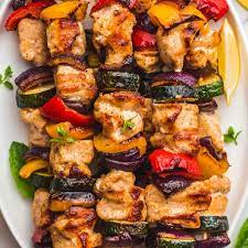 Thread the chicken, green bell pepper, onion, and red bell pepper pieces onto skewers alternately. Grilled Chicken Kabobs Juicy Chicken Little Sunny Kitchen