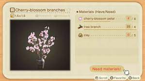 Animal Crossing New Horizons Switch Cherry Blossom Recipe List Polygon Cherry Blossom Petals Animal Crossing Cherry Blossom