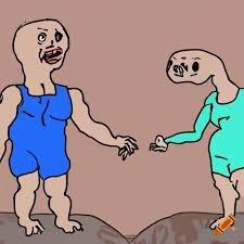 Illustration of chad and virgin stereotypes in wojak style on Craiyon