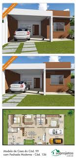 Casas Pequenas Plantas De Casas Com Cozinha Americana E 2 Quartos Modelo De Casa Do Cod 99 Com Fachada Moderna Cod 136 Fachadas De Casas Projetos De Casas Terreas Projetos De Casas