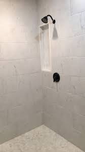 White Shower 12x24 Tiles Black Shower Faucet Marble Floors Marble Shower Walls Marble Showers White Shower
