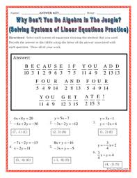System of linear equations : Solving Systems Of Linear Equations Practice Riddle Worksheet Tpt