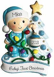 Amazon Com 2021 Personalized Ornament Baby S First Christmas Baby Boy Decorating Christmas Tree Ornament Handwritten Customized Decoration Baby Ornaments Free Personalization Home Kitchen